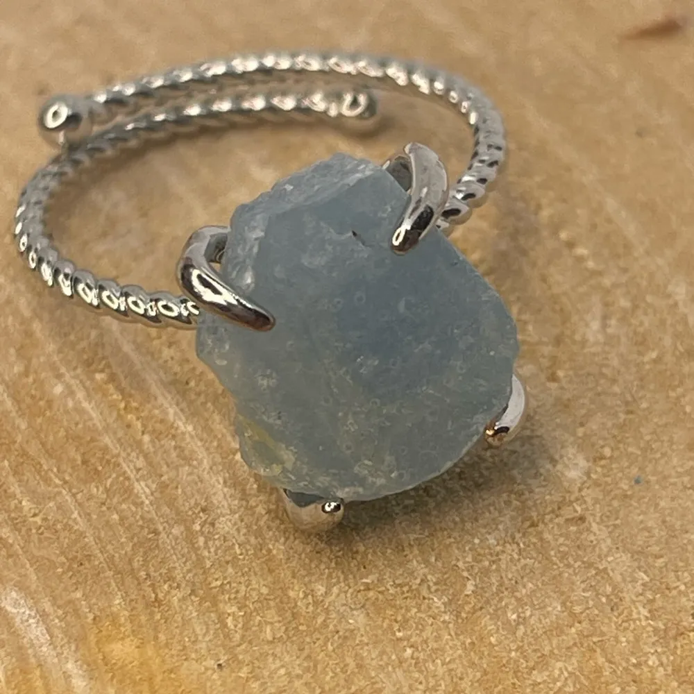 Millie Twist Natural Stone Open Size Ring, Adjustable, aquamarine - Image 3