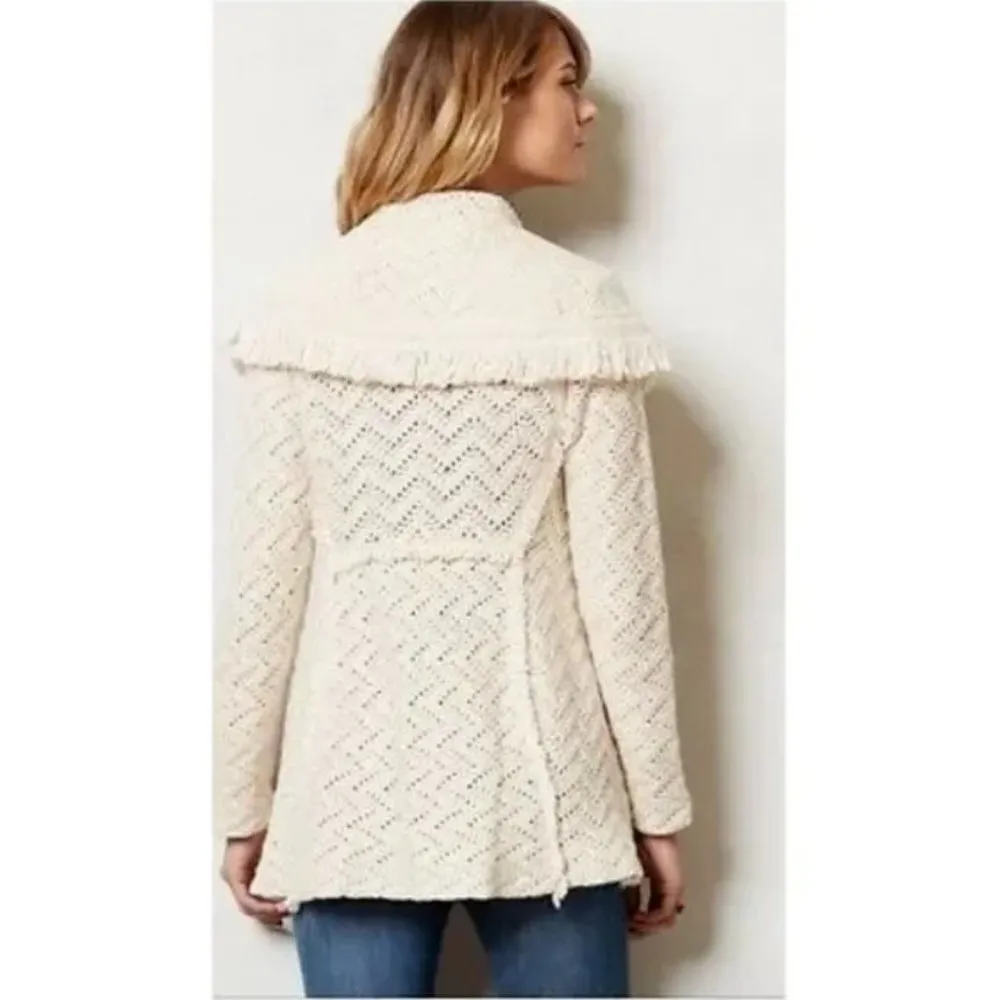Angel of The North Ivory CHEVRON Fringe Cardigan Sweater Size Small - Image 2