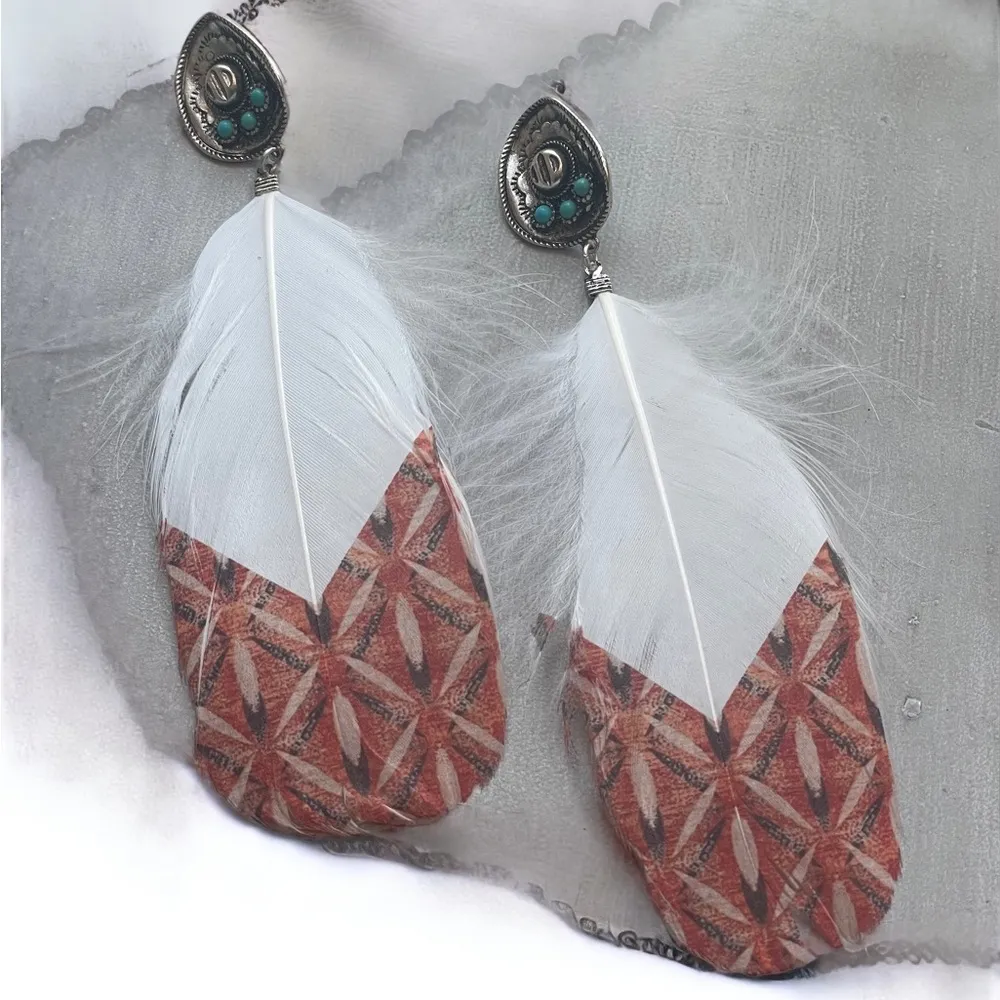 Unique Cowgirl Charm: Feather Earrings with Silver Cowboy Hat - Image 5