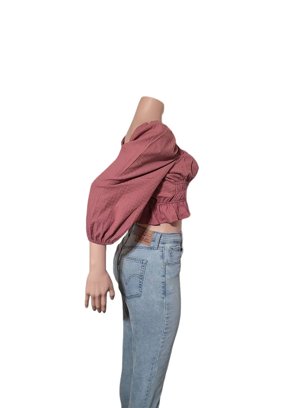 Baevely women's mauve 3/4 sleeve elastic detail ruched back tie crop smock blouse S, M,L Pink Size L - Image 3