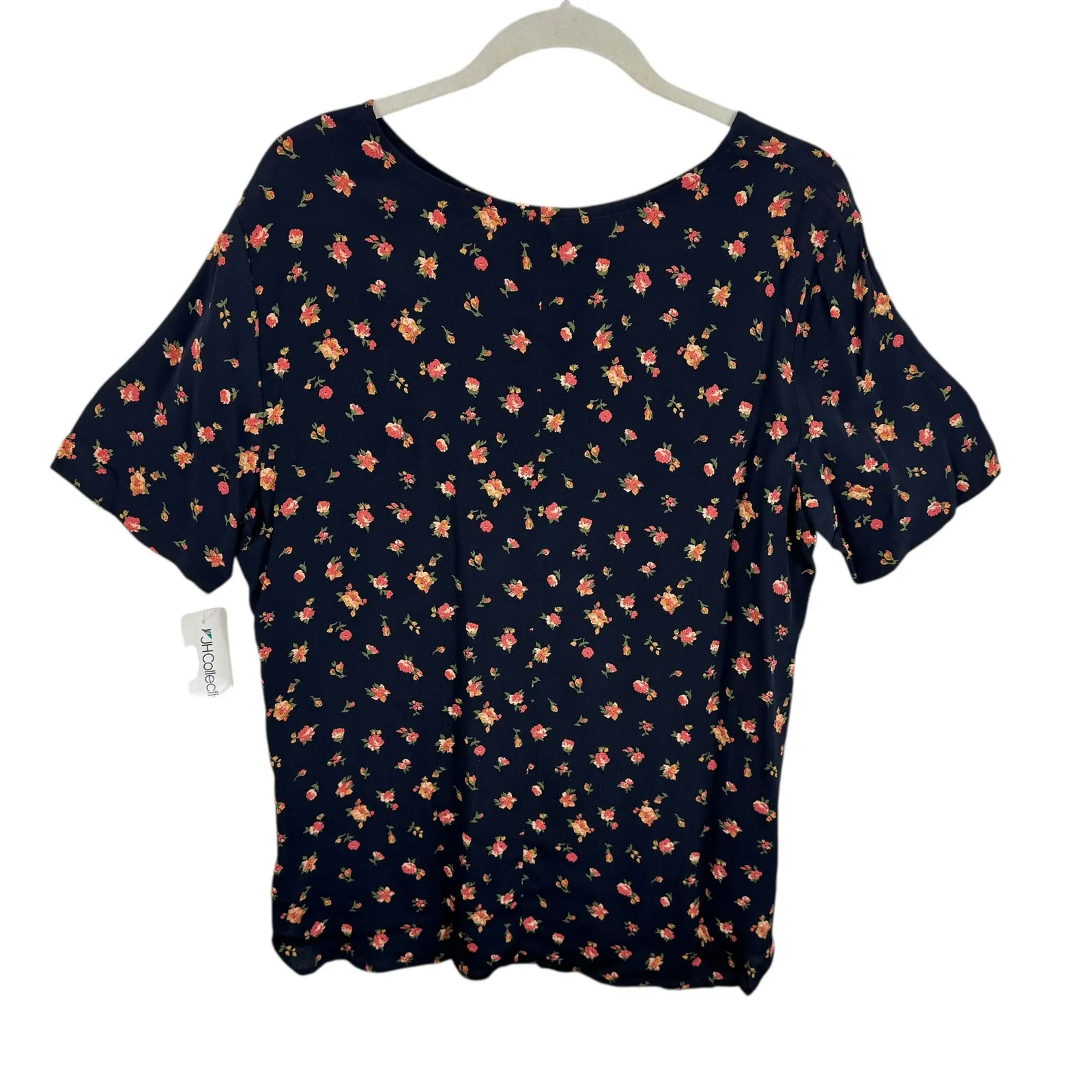 JH Collectibles NWT Vtg Union Made in USA Black Floral Short Sleeve Blouse Sz 12 - Image 2