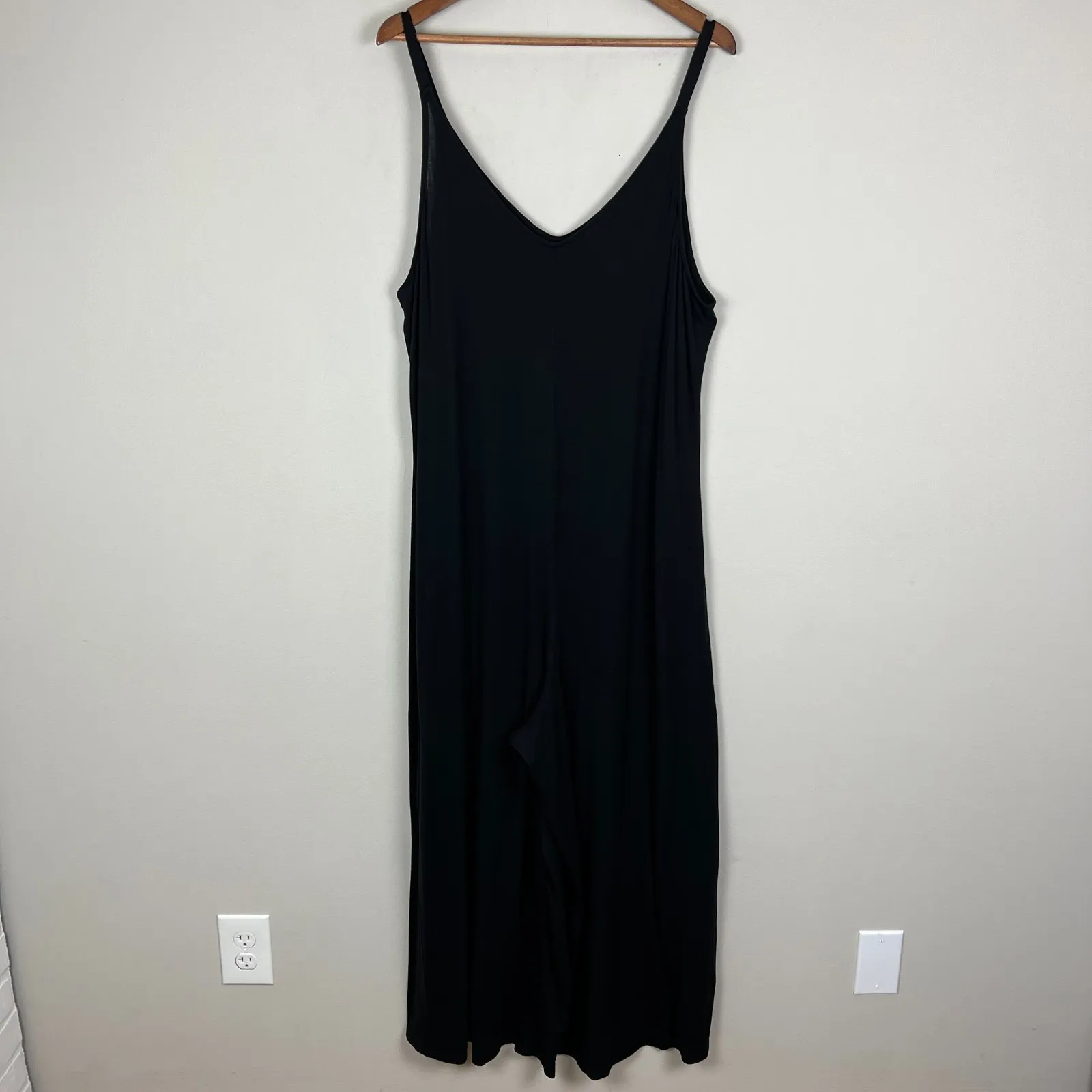 Athleta Nighttime Bliss Sleep Romper Jumpsuit PJs Wide Leg Women XL Black Lounge - Image 2