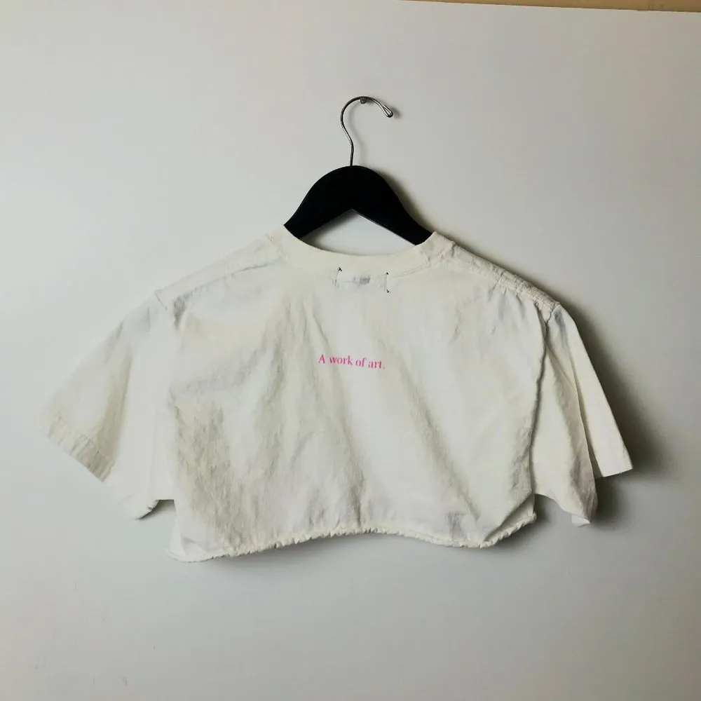 Lovely Jean A Work Of Art T Shirt Girl Illustration Pocket Raw Hem Graphic Tee Size XS - Image 8