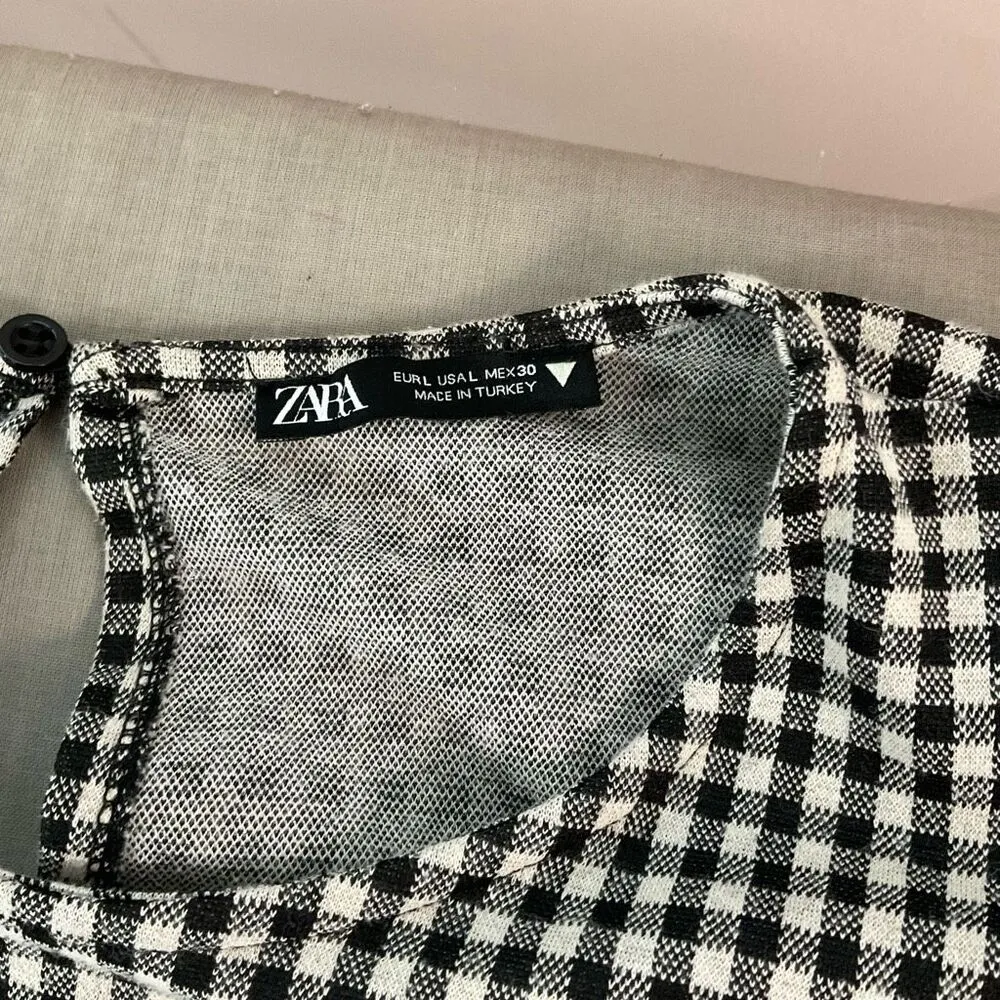 Zara black and white gingham plaid mini dress with padded shoulders - Image 9