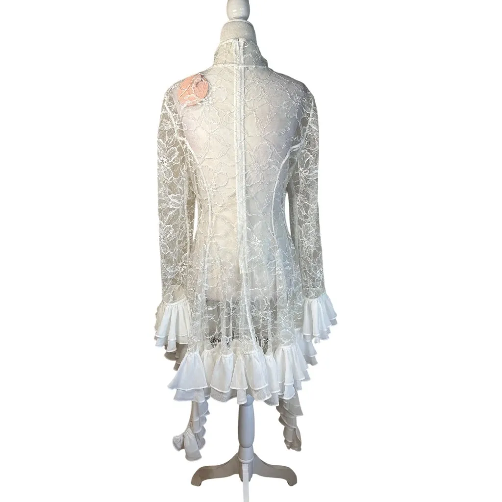 Alexis Aliya Dress in White Medium New Womens Lace Tiered Long Sleeve Mini - Image 6
