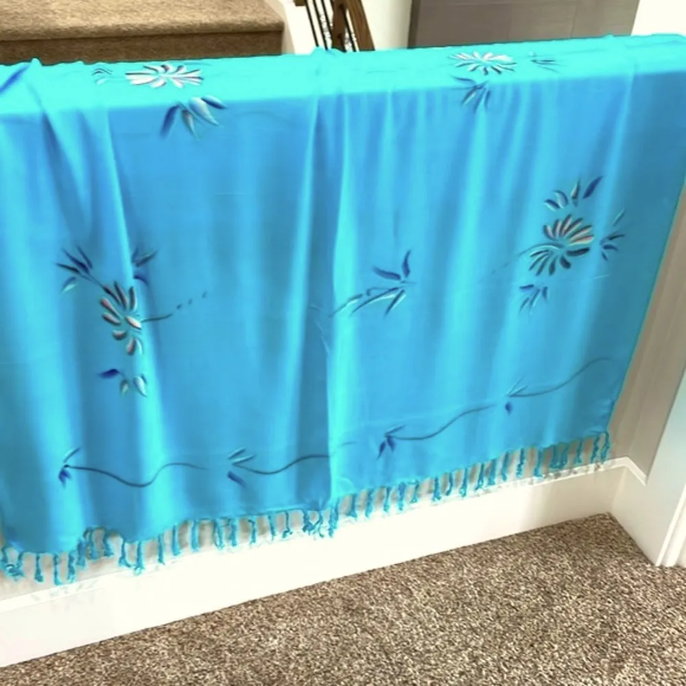 Hibiscus Collection hand painted sarong wrap dress swim cover up or scarf Blue Size undefined - Image 8