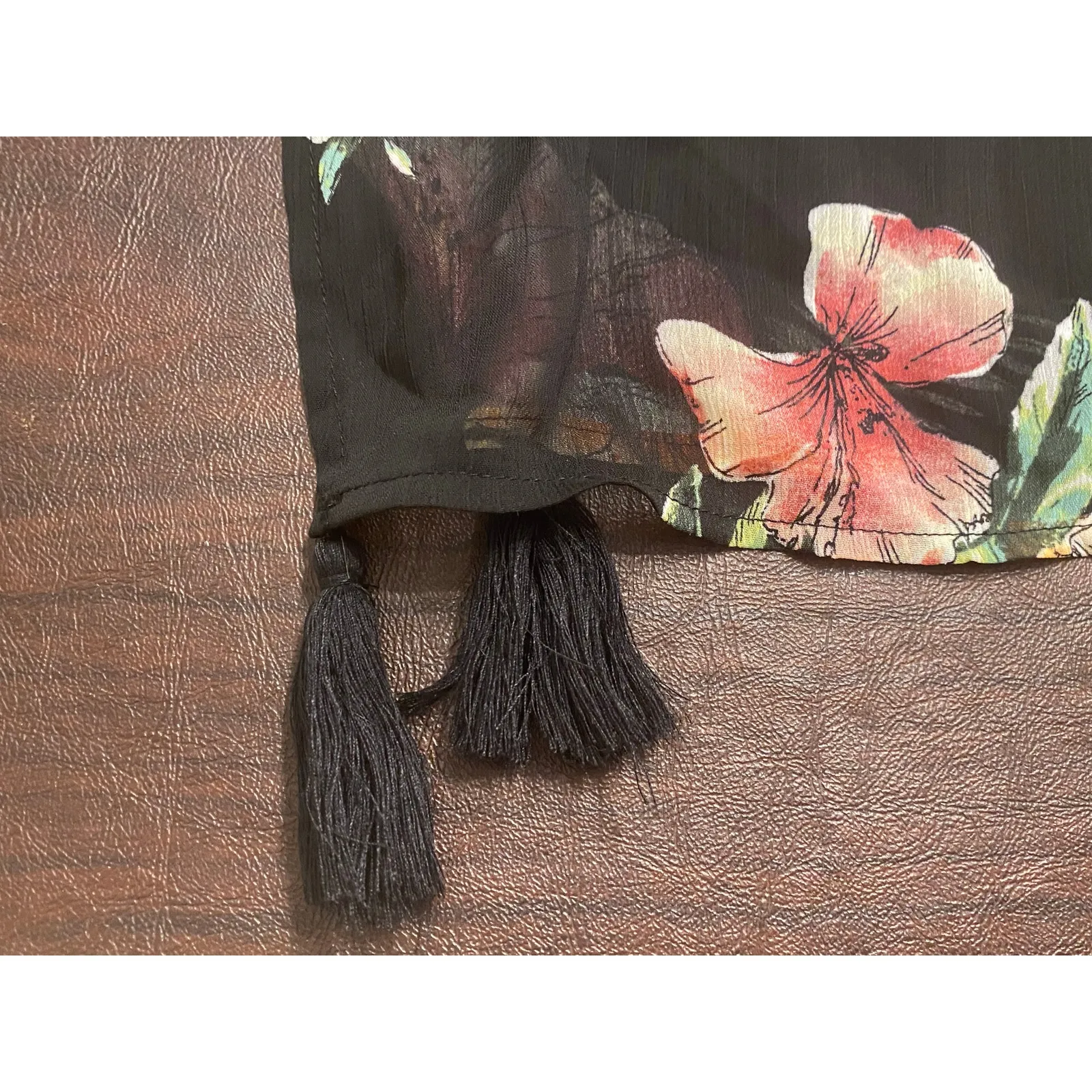 Kona Sol‎ Tropical Floral Black Swim Cover-Up Tassle Webbed Back XL Beach Resort - Image 5