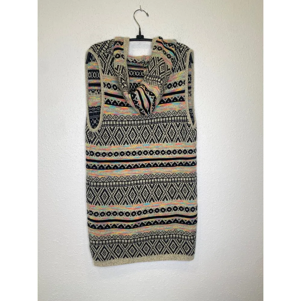 Monteau Los Angeles Long Sweater Vest EUC Sz M Open Closure Pockets Aztec Hooded - Image 4