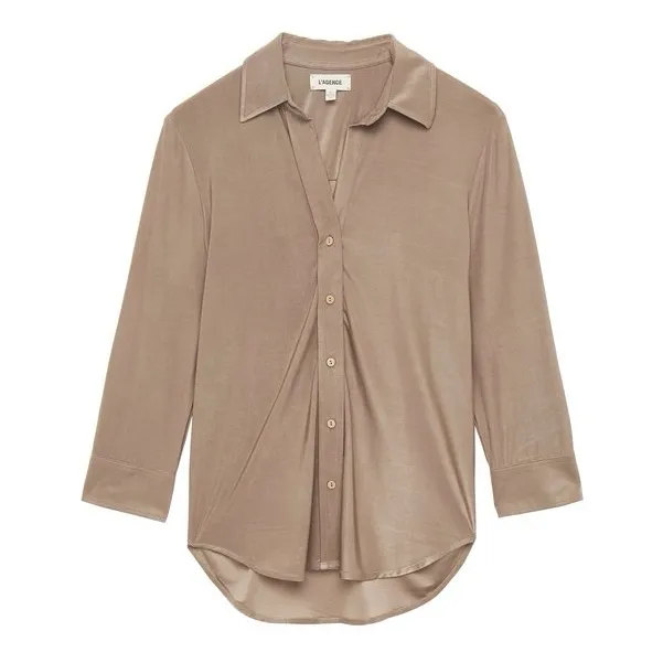 L’AGENCE Dani 3/4 Sleeve Blouse Liquid Jersey | Size S/P | Woodsmoke - Image 4