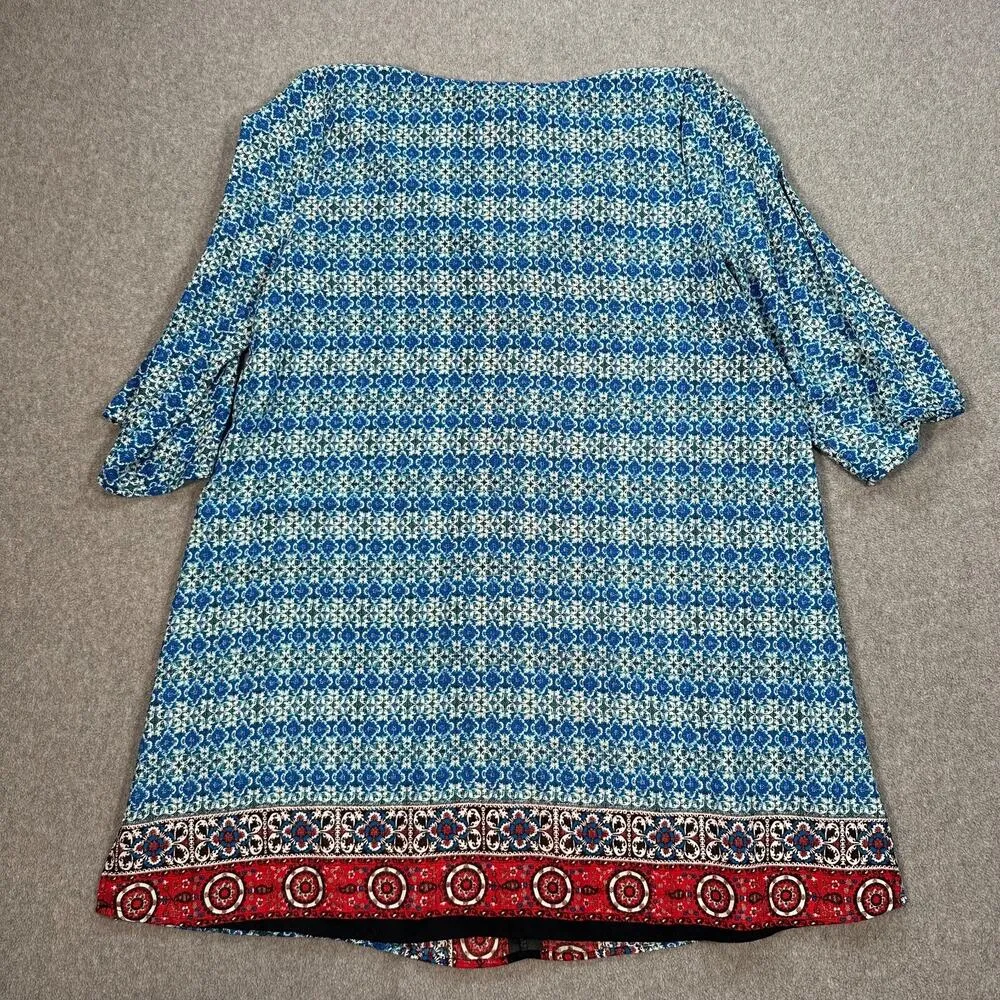 Kate & Mallory Caftan Shift Dress Coverup Women's Large 3/4 Sleeve Tassel Blue - Image 10