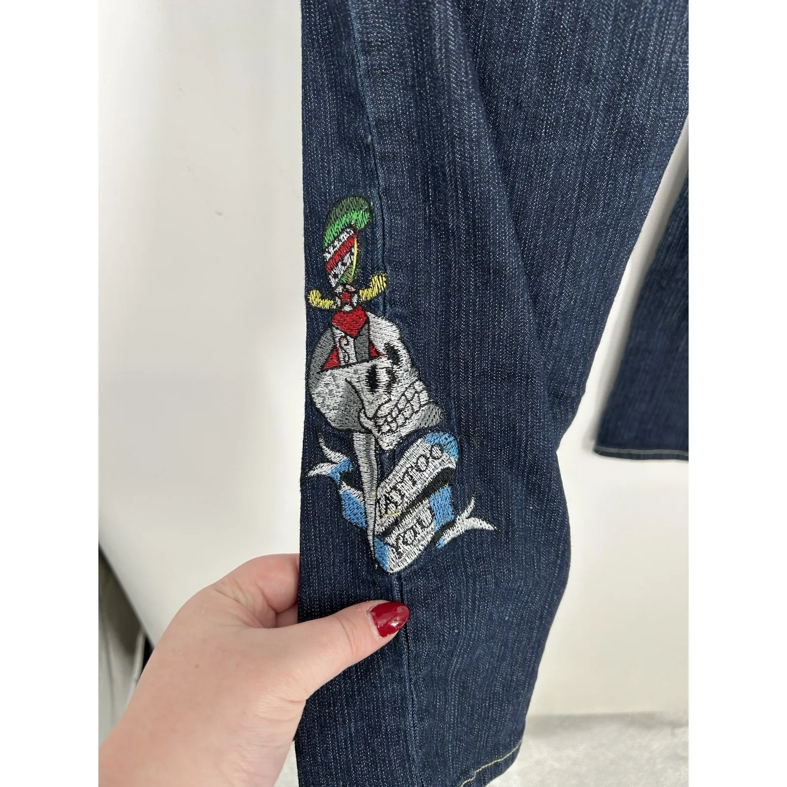 Ed Hardy Straight Leg Embroidered Tattoo You Jeans Y2K Womens Size 13/14 34 x 30 - Image 11