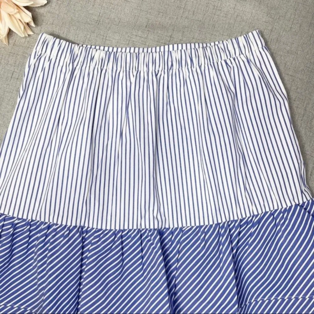 J. Crew Cocktail Hours Ruffle Striped Tiered Skirt Blue & White 4 NWT - Image 10