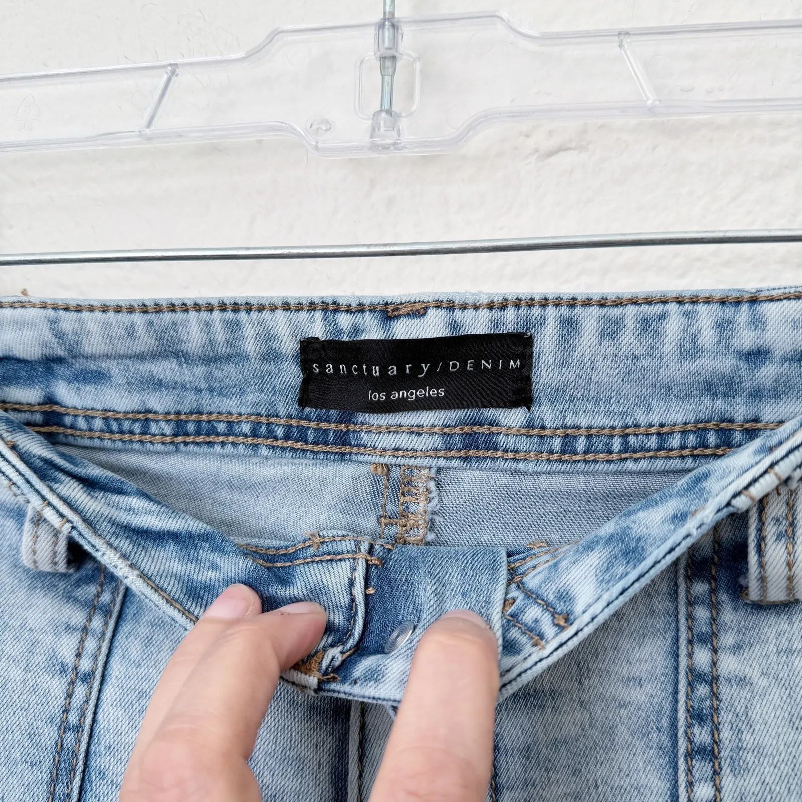 [Sanctuay] Light Wash Acid Denim High Rise Wide Leg Cargo Jeans Stretch Size 32 - Image 9