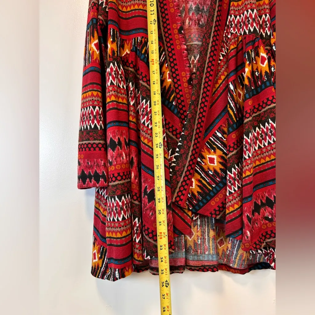 Pretty Young Thing Aztec Patterned Open Front Drape Cardigan Women's Size Large Red - Image 3