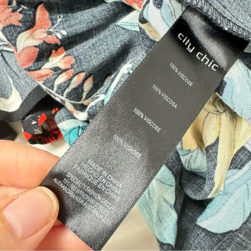 City Chic Black Floral Mini Skirt Womens 16 Pull On Stretch Waist Casual Crinkle - Image 5