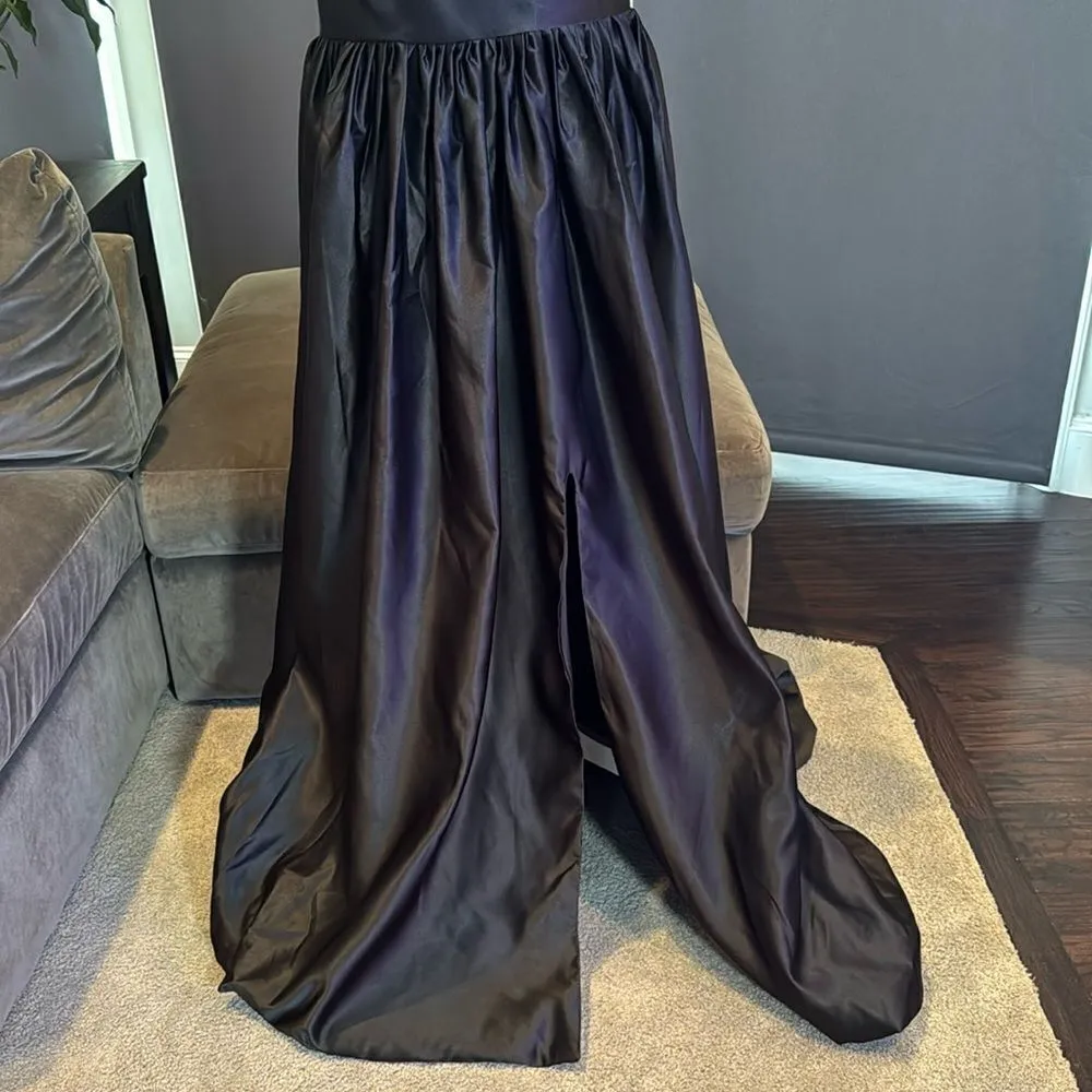 Women’s Black Satin One Shoulder Prom Party Formal Dress with Leg Slit Size 16 Black - Image 4