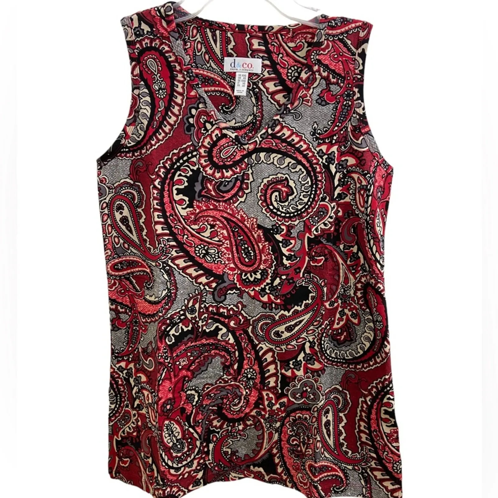 NEW Denim & Co Red Black Paisley Print Sleeveless V - Image 2