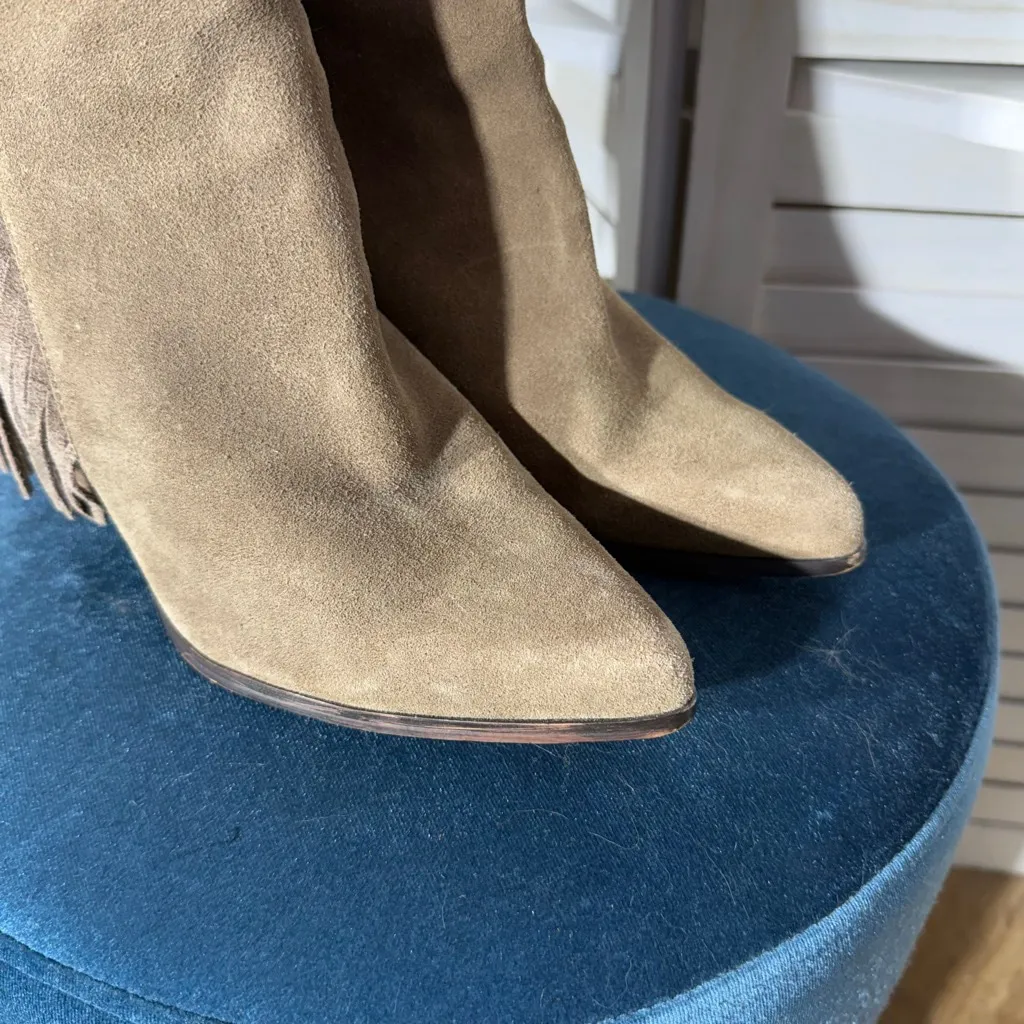 Steve Madden ankle cowboy boots genuine suede leather beige boho fringes sz 10 B - Image 7