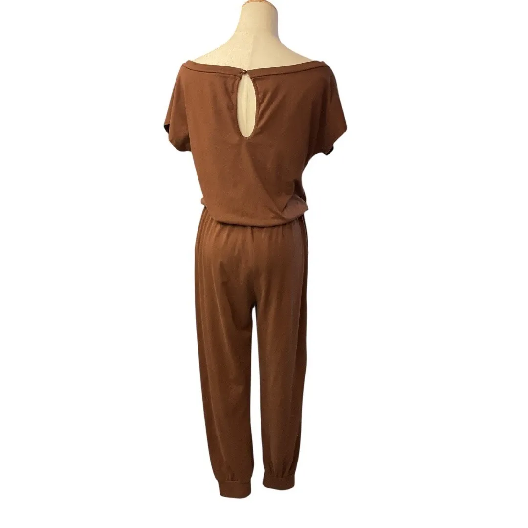 Anga Fashion Women's Short Sleeve Ankle Tapered Leg Jumpsuit Brown Size Small‎ - Image 5