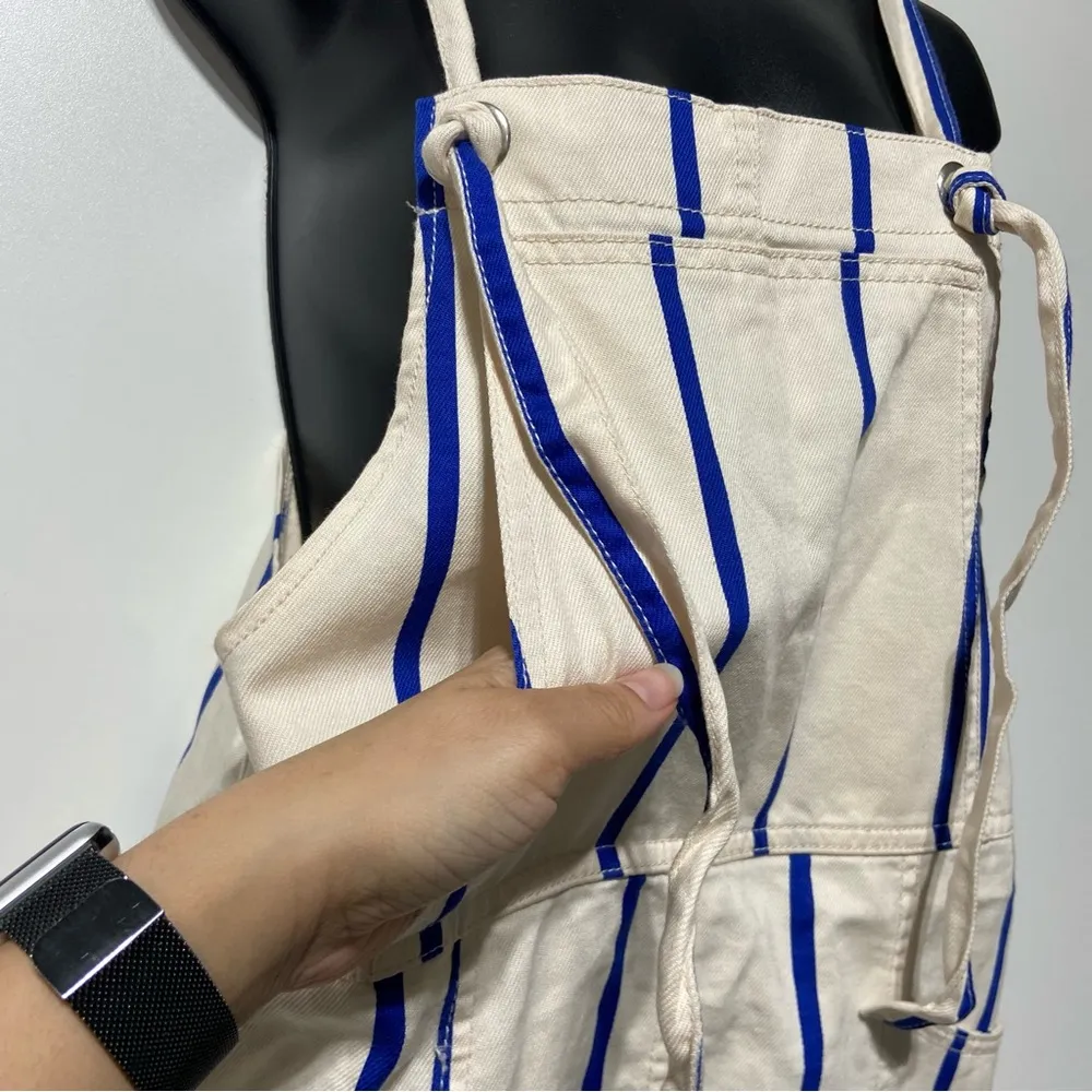 H&M Bib Apron Overall Dress Skirtall White Blue Stripes Size 10 NWT - Image 4
