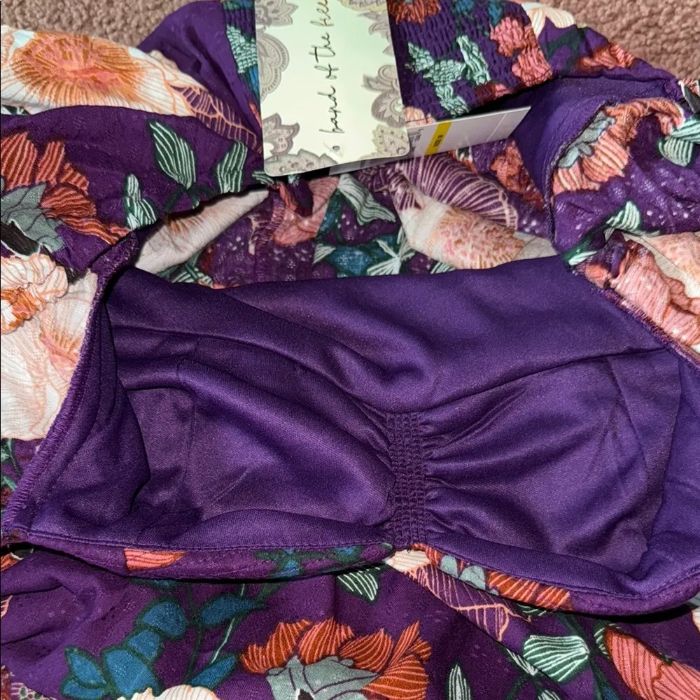 Band Of The Free Floral Puff Sleeve Sundress with Sweetheart Neckline Orange Size M - Image 4