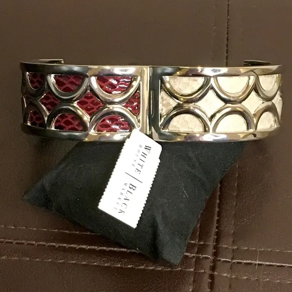 WHBM Two Sided Faux Snake Skin w. Silver Overlay Magnetic Clasp Bangle Cuff NWT - Image 2
