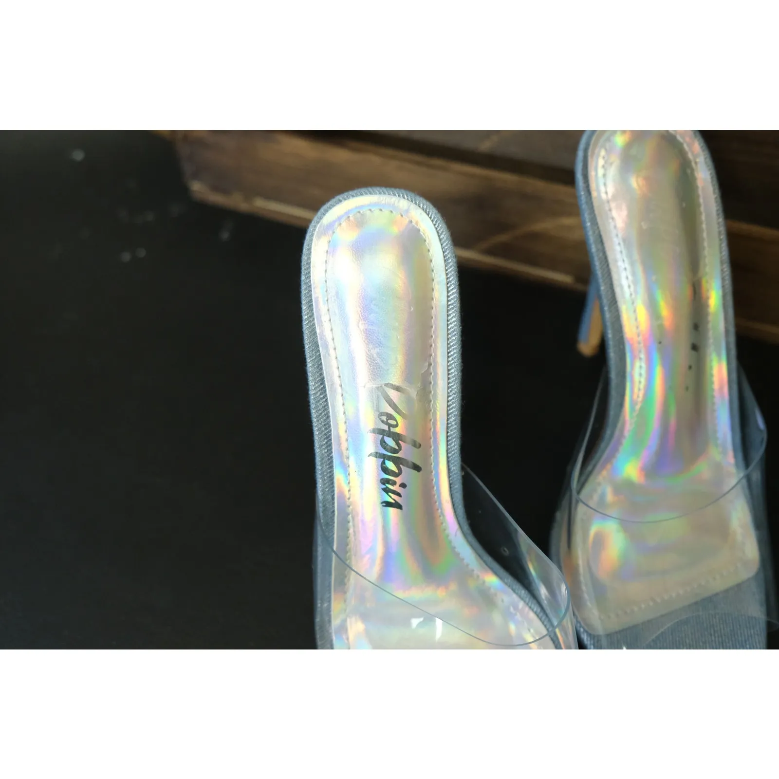 NWOT Cape Robbin Berry Slip-on Pointy Toe Heels Clear Upper Silver Womens 5.5 - Image 5