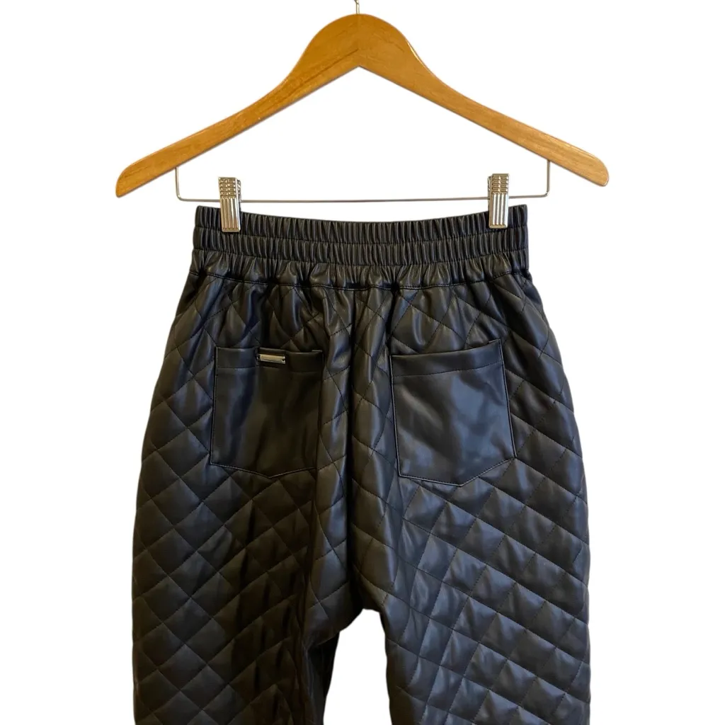 Manière De Voir Vegan Leather Quilted Jogger Pants In Black - Image 10