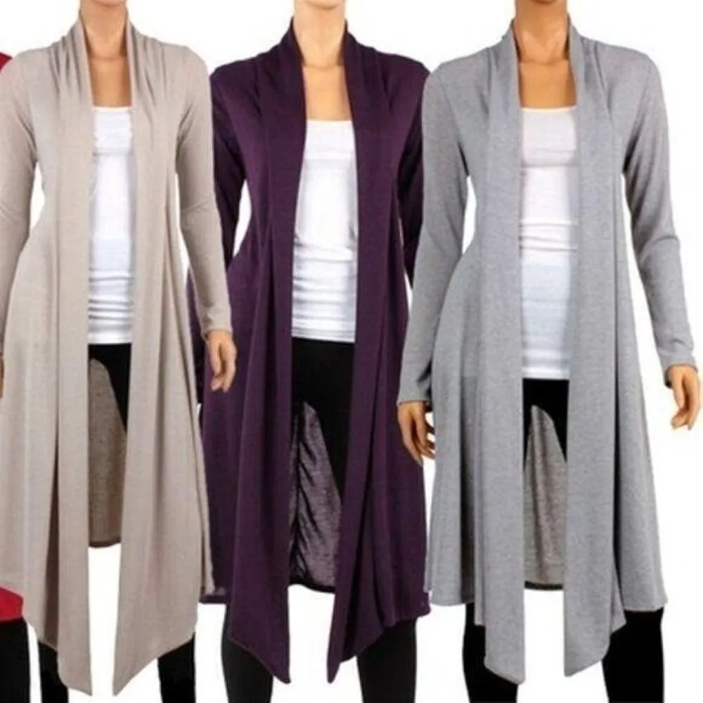 Bee Uniq Womens Cardigan Sweater Knee Length Open Front Hacci Duster Gray Small - Image 11