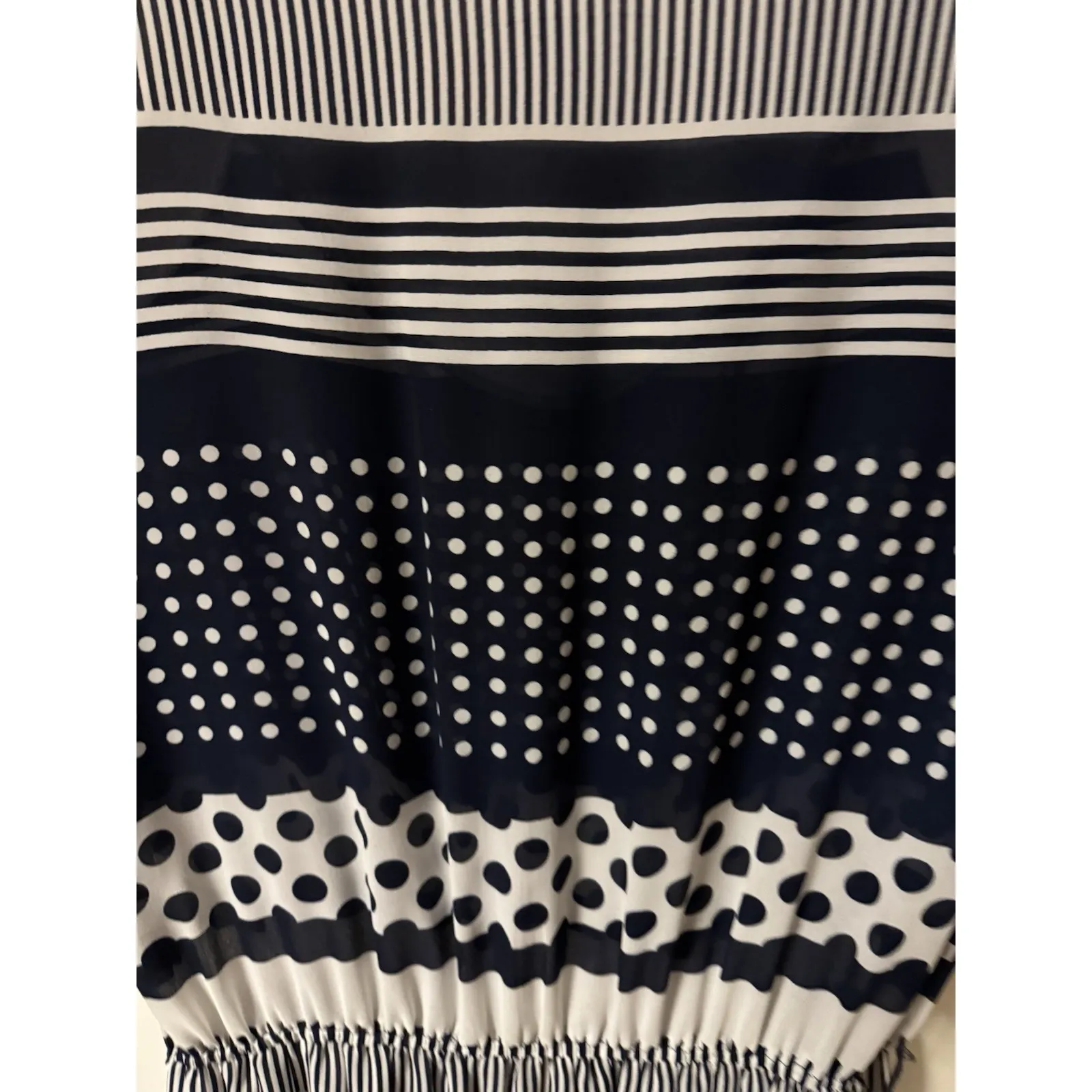 Vintage 80s Lady Carol of New York Women's Navy Blue and White Stripes and Dots Size L - Image 14
