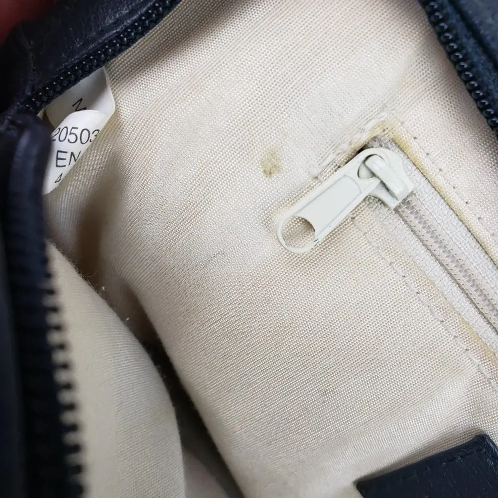 Etienne Aigner Beige Canvas Navy Blue Faux Leather Shoulder Purse Women's Bag - Image 9