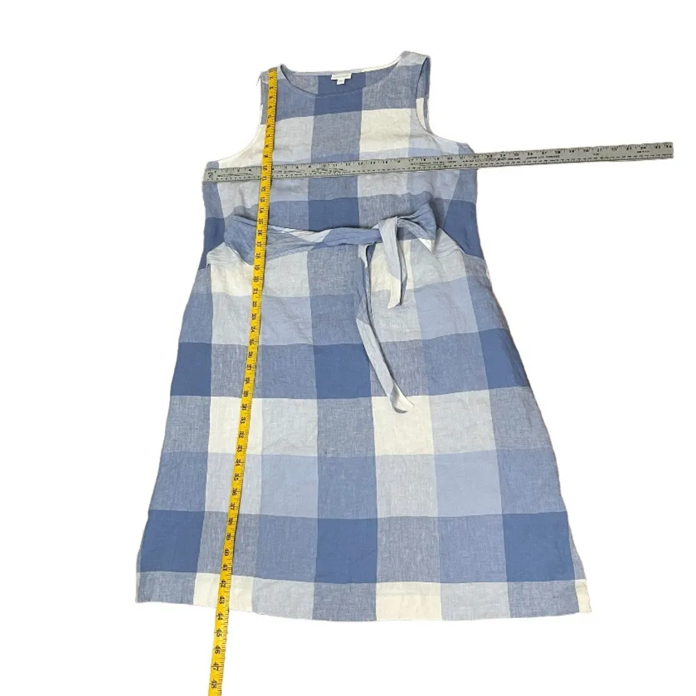 J JILL Love Linen Dress Blue White Check Gingham Self Tie Sleeveless Size Large - Image 6