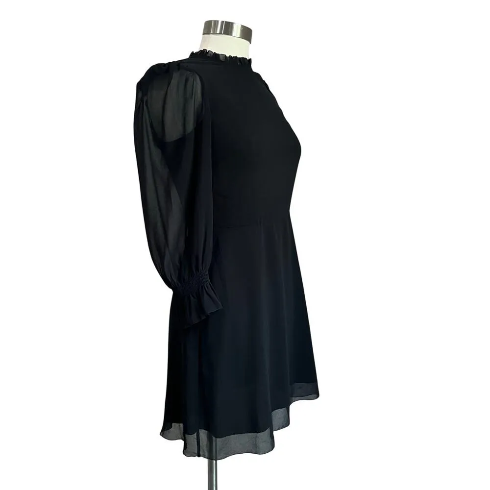 Wilfred Aritzia Black Little Black Puff Long Sleeve Chiffon Mini Dress Size 6 - Image 2
