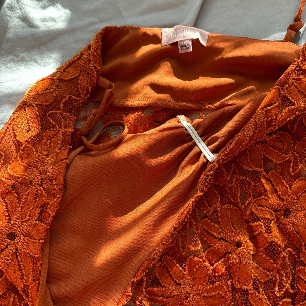 Orange Velvet Lace Top - Image 3