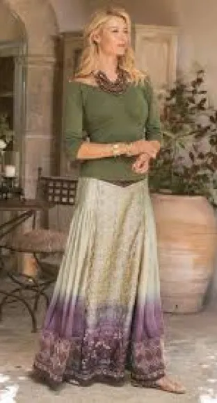 Soft Surroundings Women’s Pleated Maxi Skirt Size XL Gold/Purple Gypsy Boho EUC - Image 1