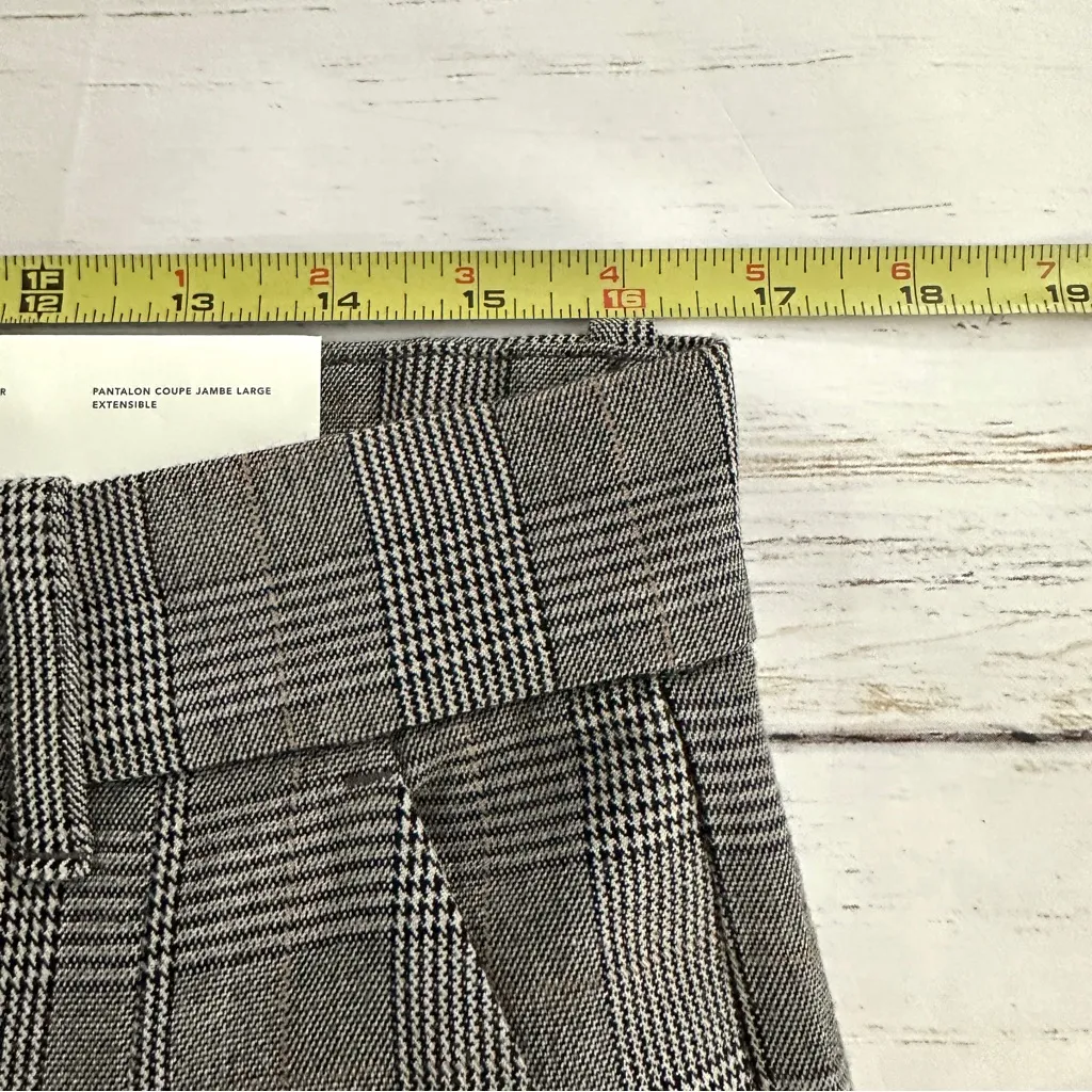 American Eagle Wide Leg Trousers Womens 8 Long Gray Plaid Pants Stretch New - Image 9