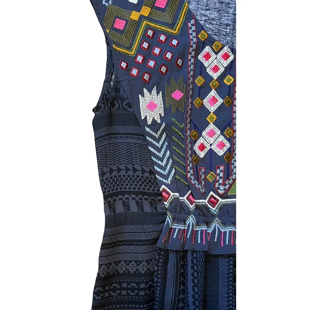 Anthropologie One September XS Barranco Embroidered Tunic Shirt Gray Navajo Top - Image 7