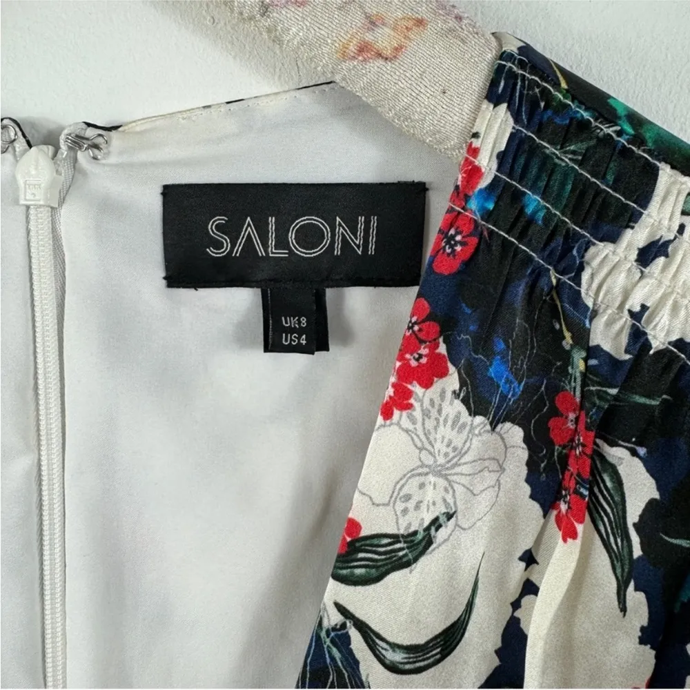 SALONI floral silk midi dress Red Size 4 - Image 14