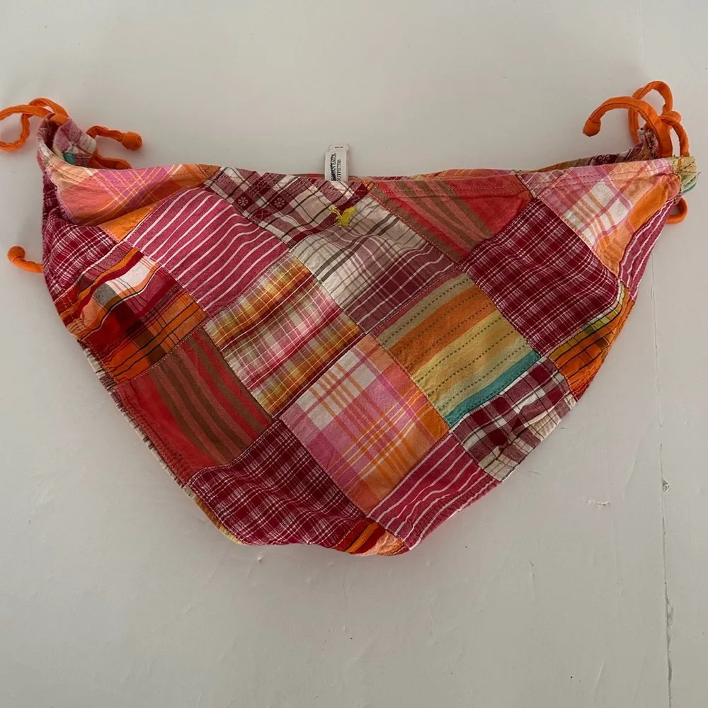 American Eagle Patchwork Plaid Bikini Y2K Vintage Orange Plaid Beaded Tie Large - Image 5