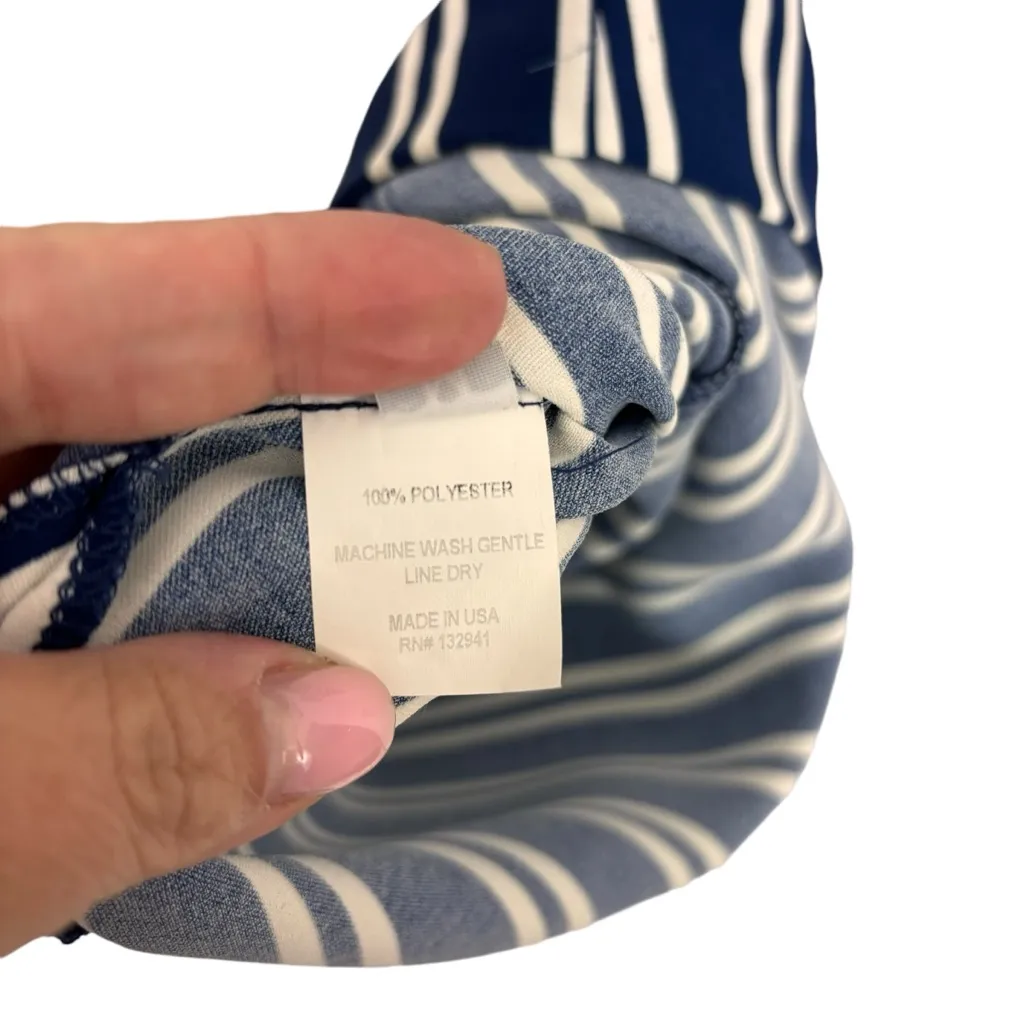 Amanda Uprichard Jumpsuit Striped Navy/White‎ V Neck Cap Sleeve Slit Leg Size M - Image 11