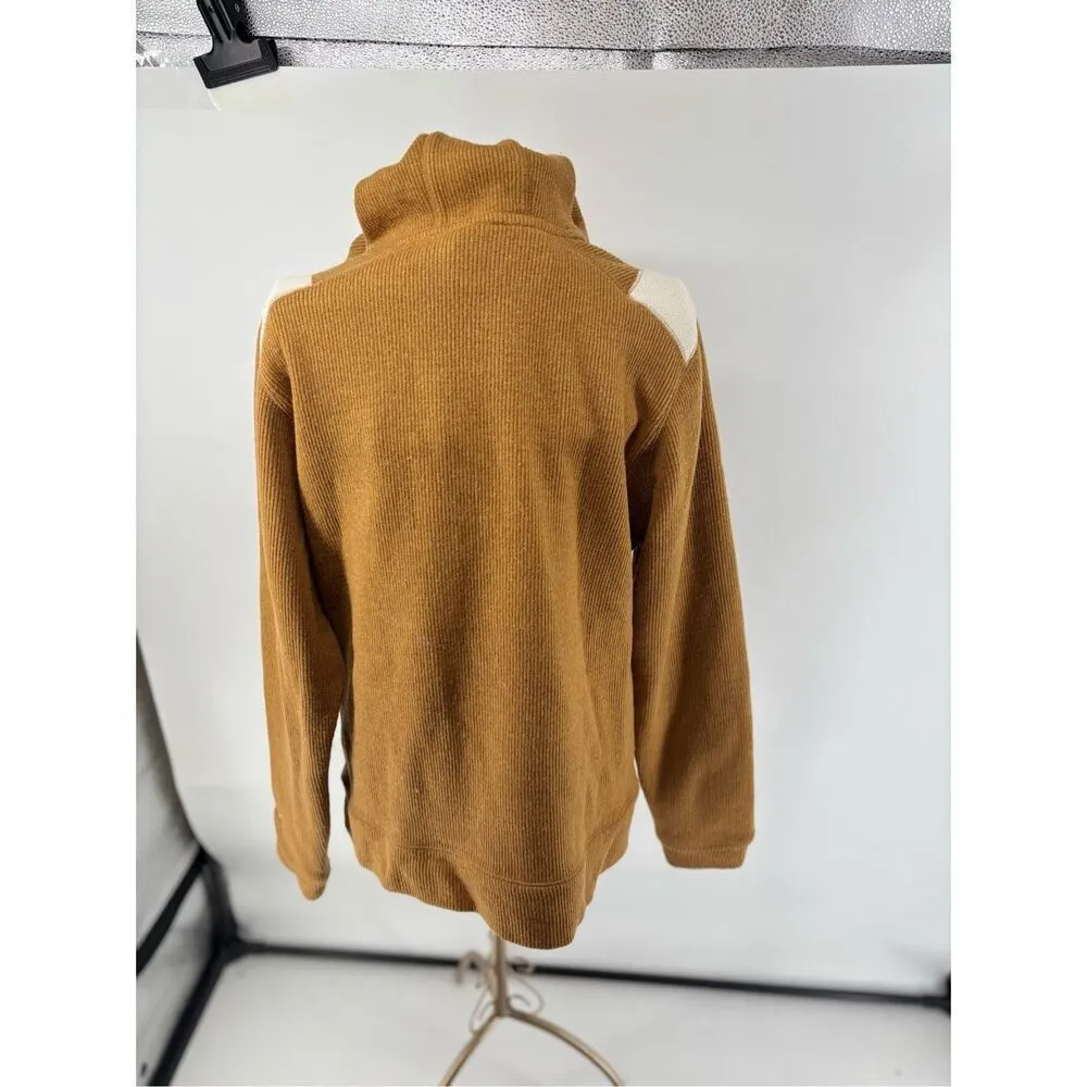 VINTAGE Burton Women Sweatshirt Tan Ribbed Hoodie Wool Blend 1/4 Zip Size Large - Image 8