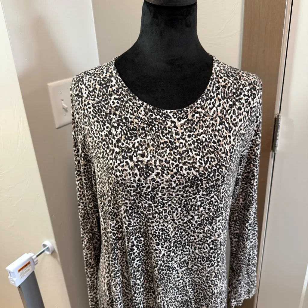 Old Navy Long Sleeve Stretchy Midi Dress Leopard Animal Print Black White L‎ - Image 2