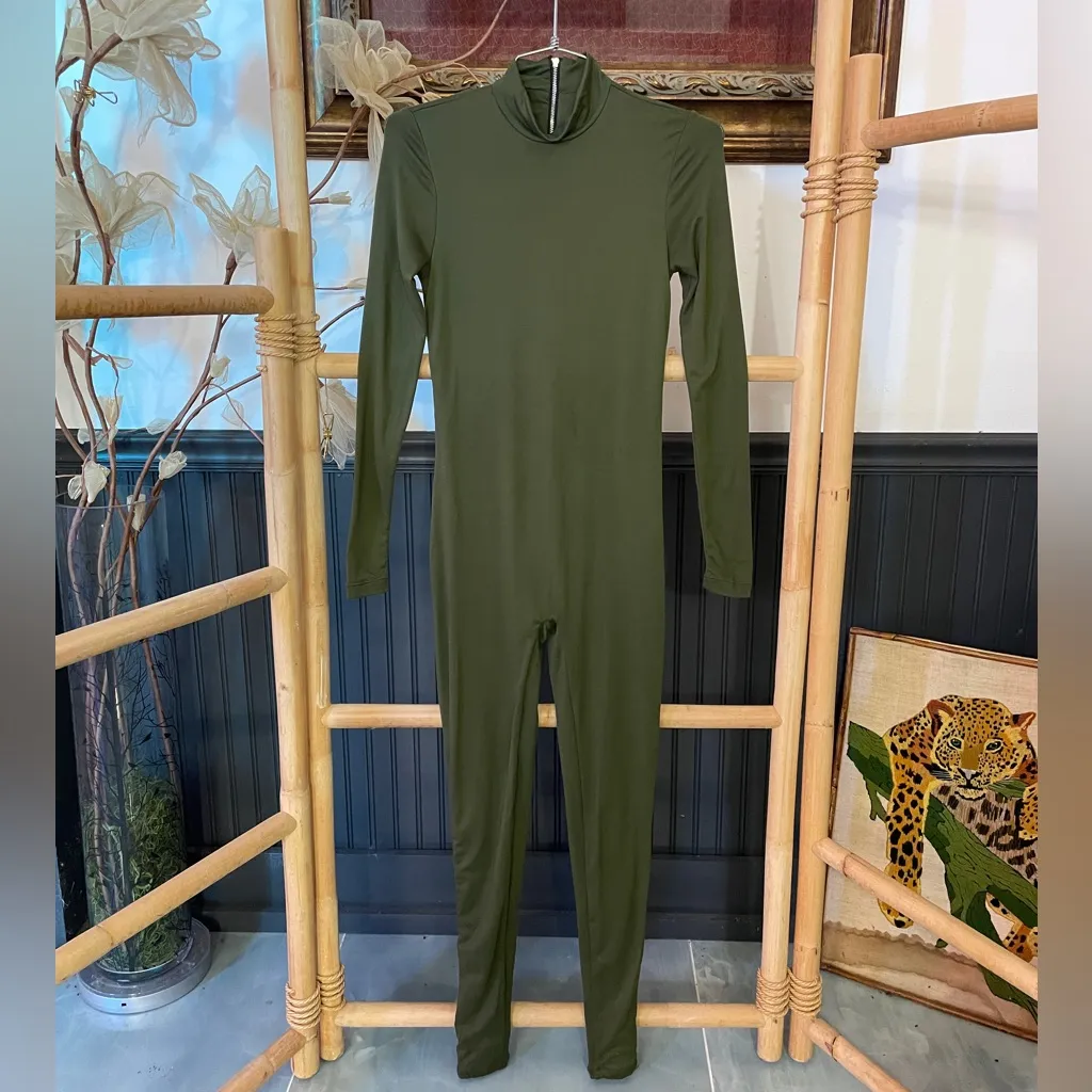 BumpSuit Gigi Jumpsuit Long Sleeve Mock Neck Olive Green Maternity - Image 5