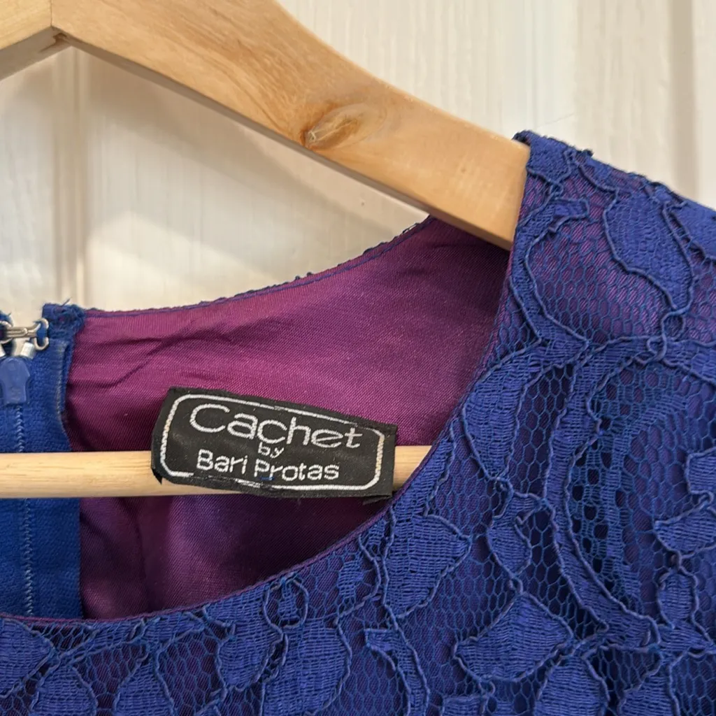 Vintage 80s all over lace short sleeve blouse Blue Size 8 - Image 2