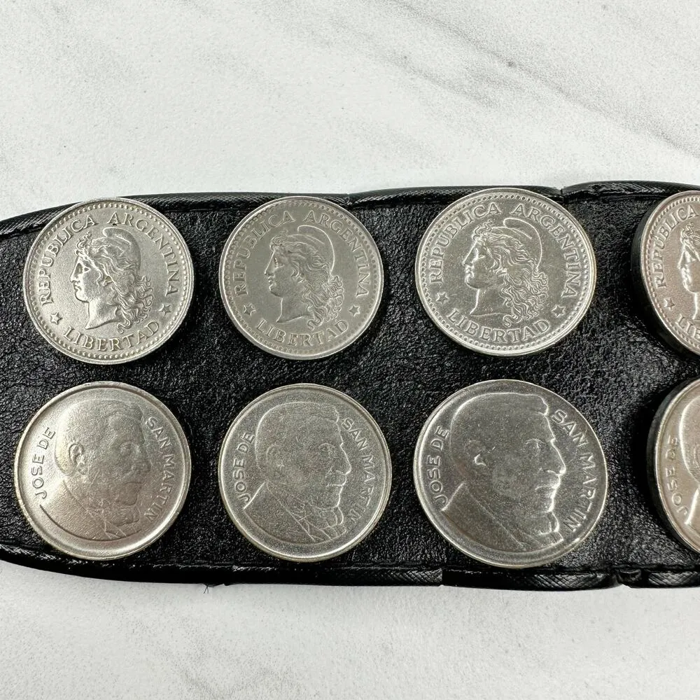 Vintage Argentina Coin Studded Leather Chain Belt Gaucho Western Small (S) ✨ Black - Image 3