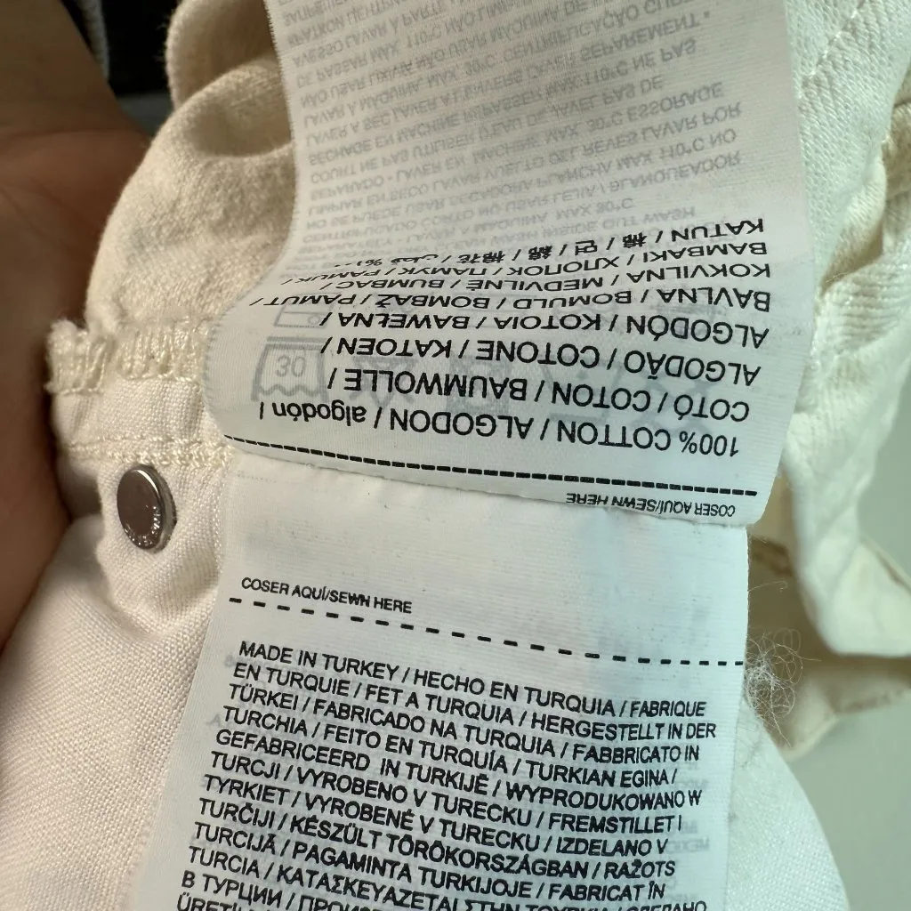 Mango Gabriela High Waist Distressed Knee Wide Leg Button Fly Jeans Ecru Sz 2 - Image 9