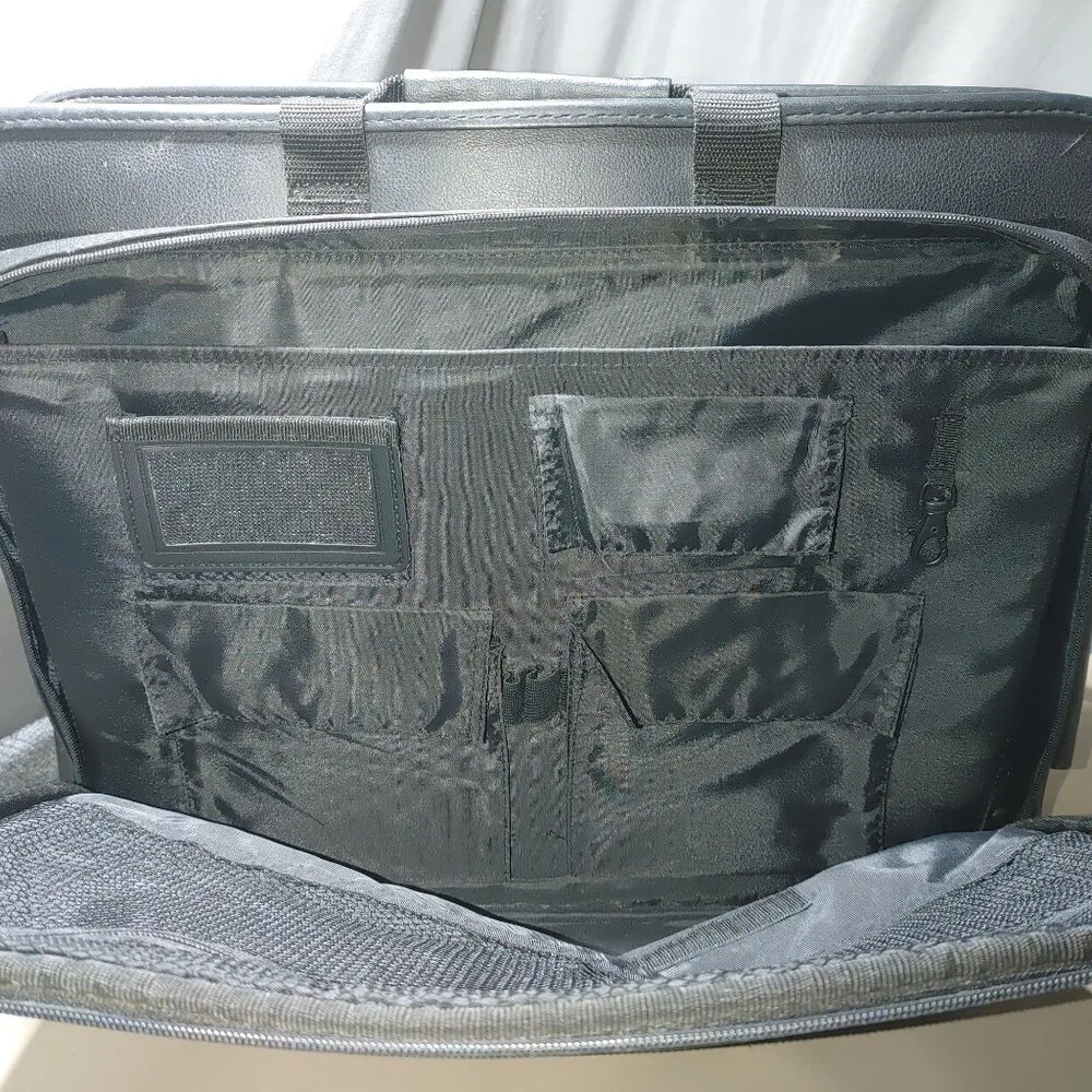 Targus Black Leather Laptop Large Multi Pocket Messenger Bag Shoulder Strap Top - Image 12