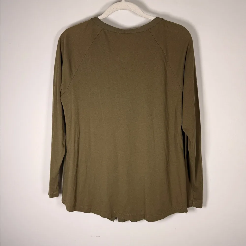 J. Jill Embroidered Knit Top Women’s Size M Button Front Long Sleeves Green Size M - Image 3