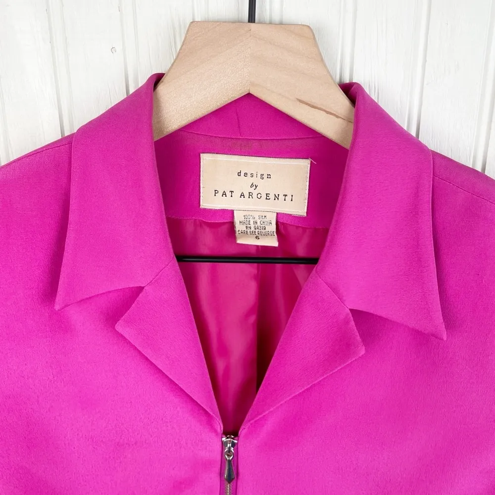 Design by Pat Argenti Full Zip Blazer Jacket Silk Barbie Pink Women's Size 6 - Image 9