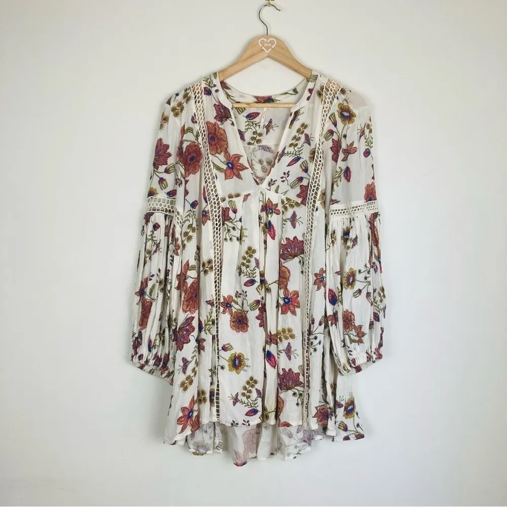 Free People floral lattice tunic style baby doll dress or top. Size small - Image 3